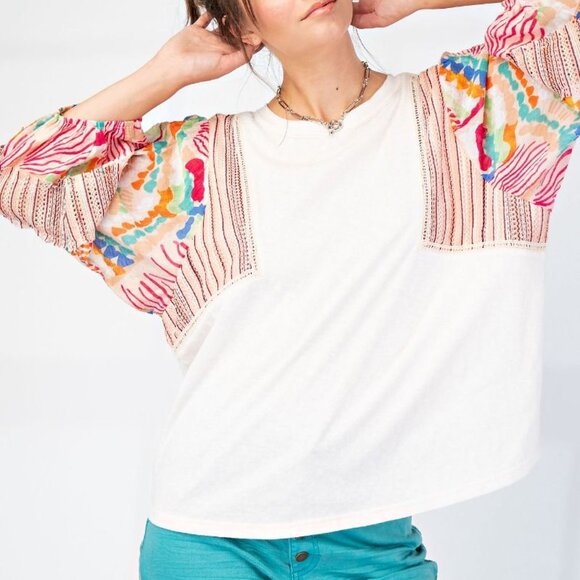 EASEL Print Mix N Match Sweet Cream Knit Top - Picture 2 of 5